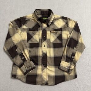 Dixxon Flannel DFC Youth Division Shirt Boys XS Brown Tan Plaid Snap Kids